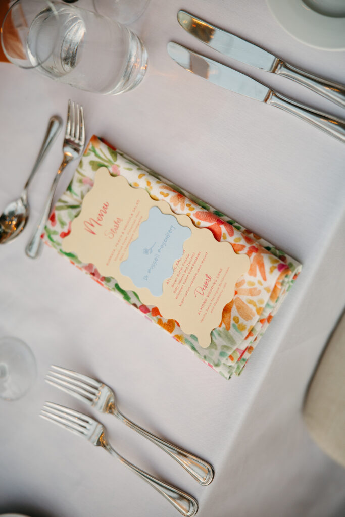 table set with colorful napkins