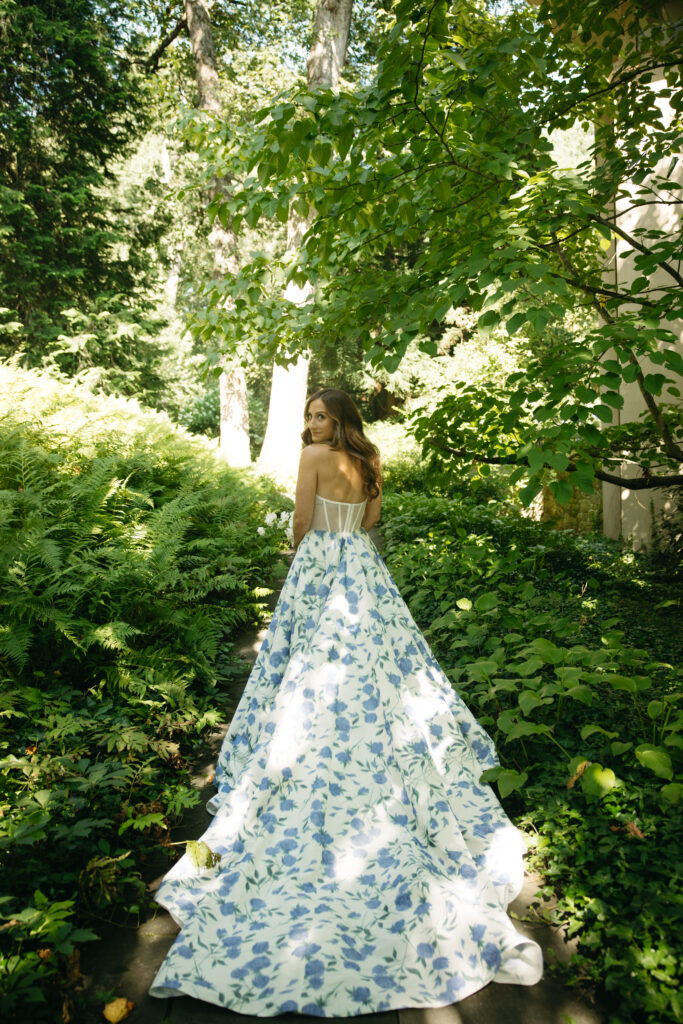 blue floral wedding dress