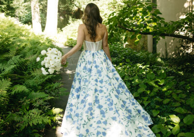 blue and white wedding dress